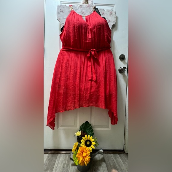 Mlle Gabrielle  3X red halter belted asymmetrical dress - Picture 12 of 16